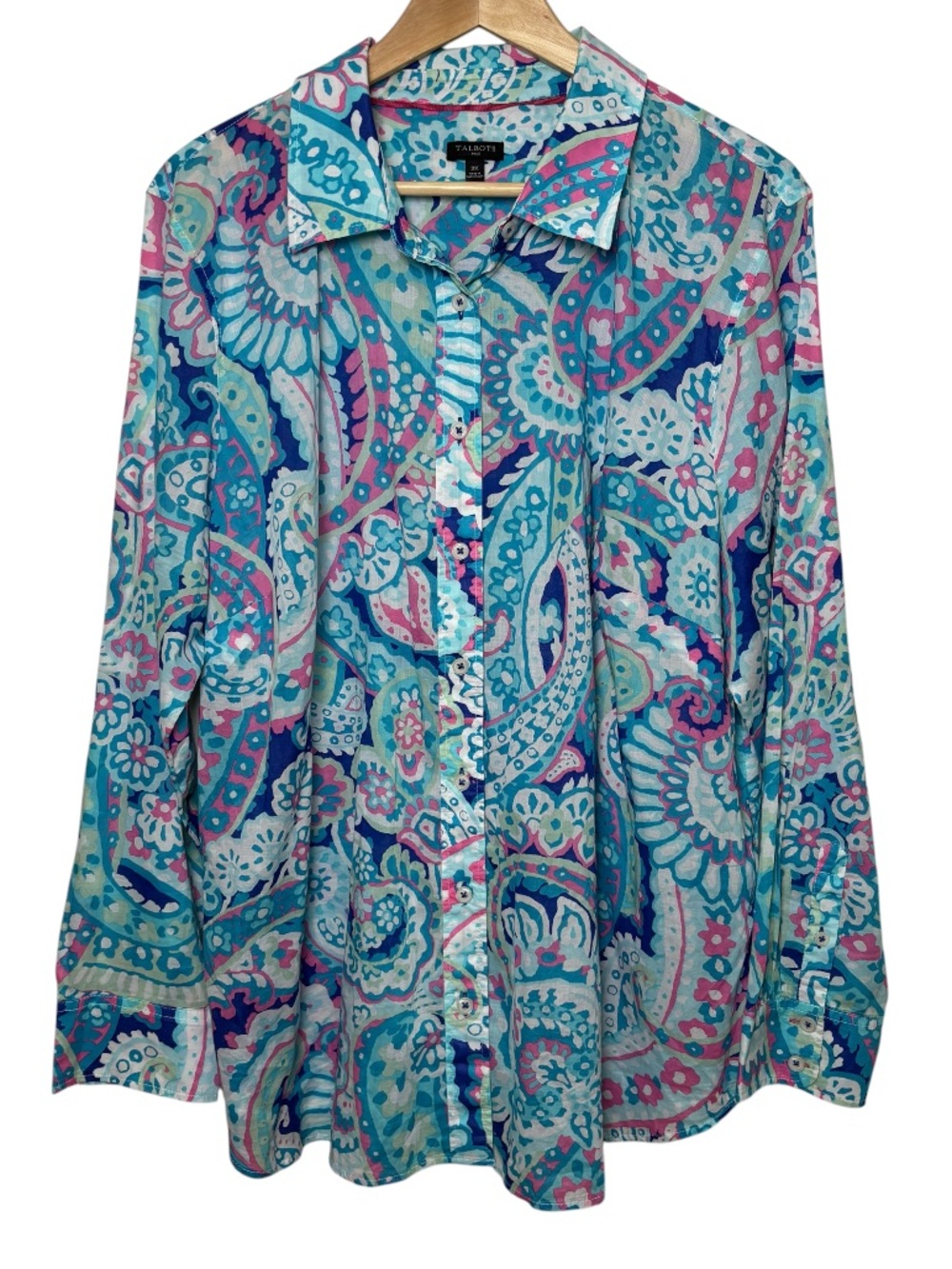 Talbots Top Womans 2X Button Down Shirt Lightweight Paisley Long Sleeve Coast - Picture 2 of 8